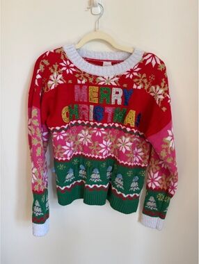 Holiday Time Large (12-14) Merry Christmas Sweater Tacky Sweater Festive